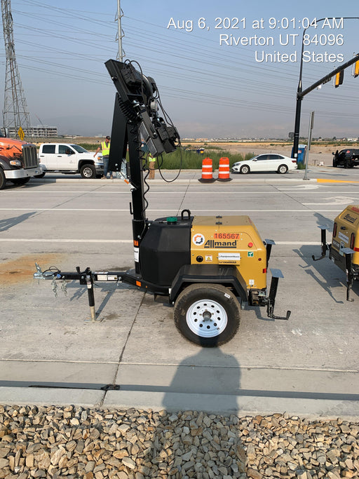 2021 Allmand NLV3GR (4) LED Light Fixture 350W, 23' Vertical Mast, 3kW Prime, Towable, Deep Sea L401, Leveling Jacks, Yanmar T4F 5.8hp