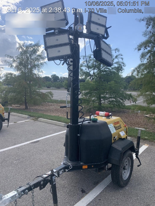 2022 Allmand NLV3GR (4) LED Light Fixture 350W, 23' Vertical Mast, 3kW Prime, Towable, Deep Sea L401, Leveling Jacks, Yanmar T4F 5.8hp