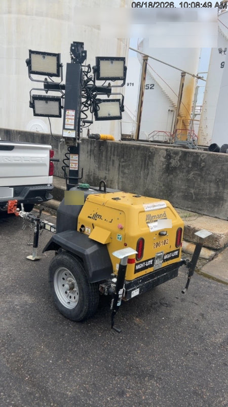 2022 Allmand NLV3GR (4) LED Light Fixture 350W, 23' Vertical Mast, 3kW Prime, Towable, Deep Sea L401, Leveling Jacks, Yanmar T4F 5.8hp