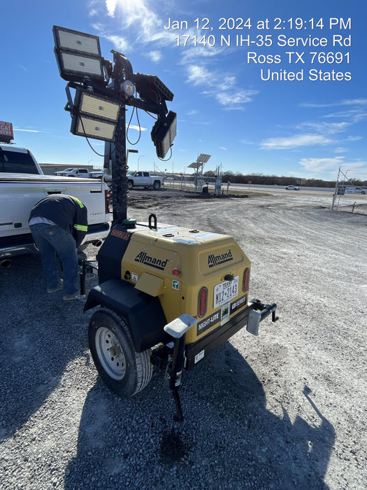 2022 Allmand NLV3GR (4) LED Light Fixture 350W, 23' Vertical Mast, 3kW Prime, Towable, Deep Sea L401, Leveling Jacks, Yanmar T4F 5.8hp