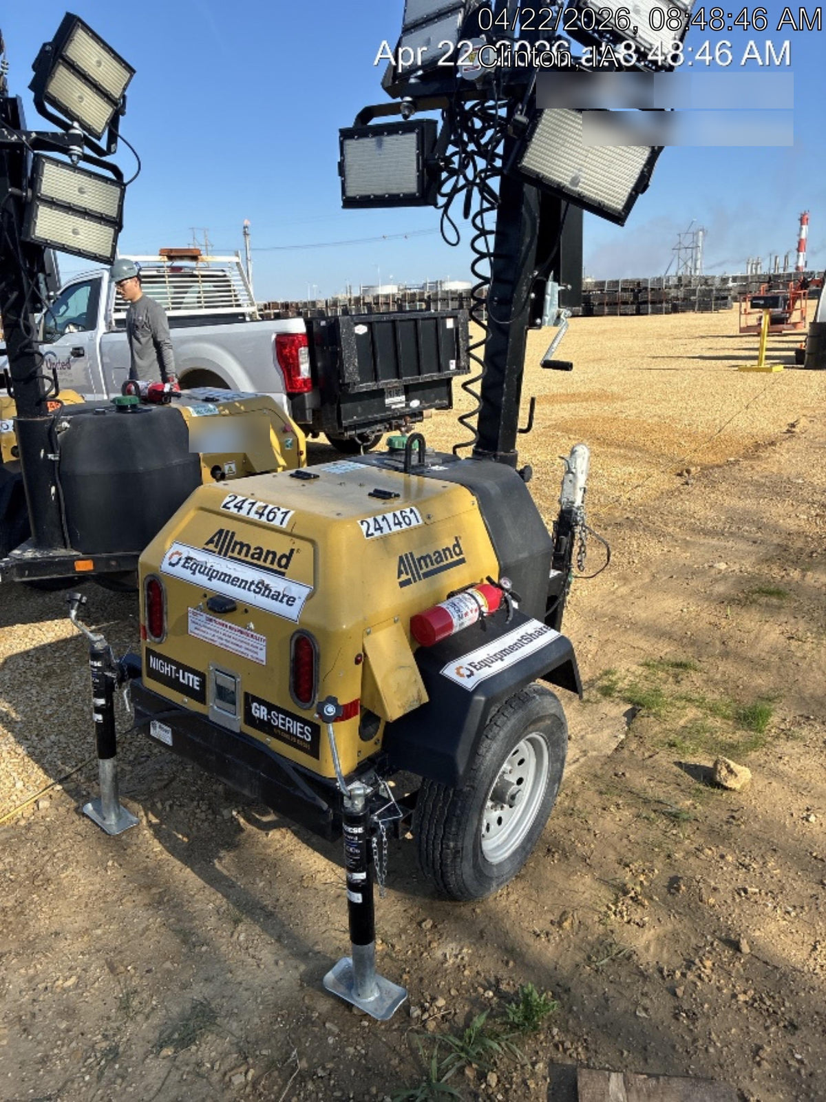 2022 Allmand NLV3GR (4) LED Light Fixture 350W, 23' Vertical Mast, 3kW Prime, Towable, Deep Sea L401, Leveling Jacks, Yanmar T4F 5.8hp