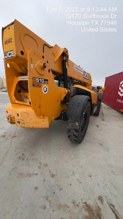 2019 JCB 510-56 Enclosed Cab, 74 HP, Solid Tires, Worklights, Beacon, Aux Hydraulics, Lifting Eye w/66" Carriage/60" Forks