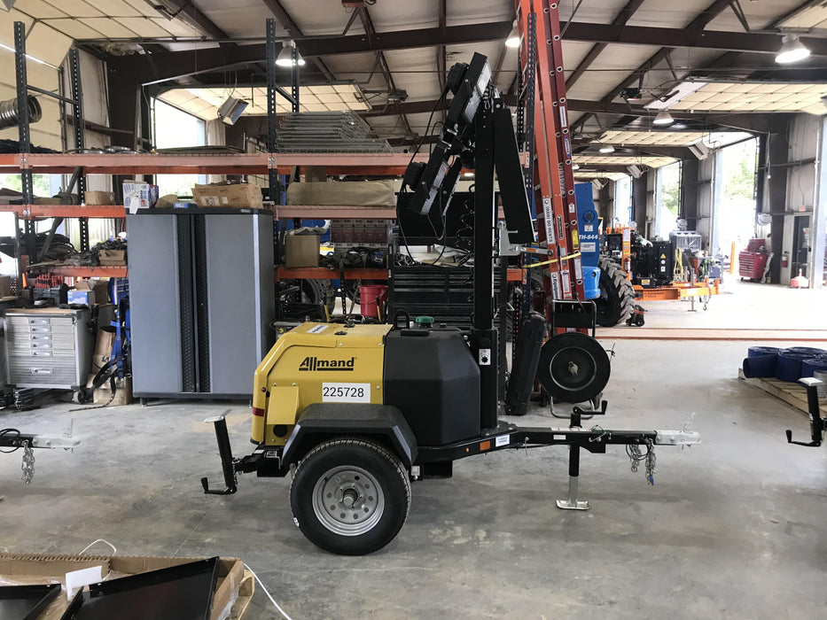 2022 Allmand NLV3GR (4) LED Light Fixture 350W, 23' Vertical Mast, 3kW Prime, Towable, Deep Sea L401, Leveling Jacks, Yanmar T4F 5.8hp