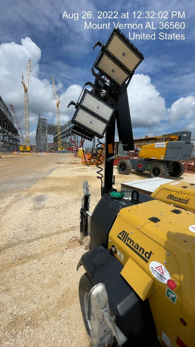 2022 Allmand NLV3GR (4) LED Light Fixture 350W, 23' Vertical Mast, 3kW Prime, Towable, Deep Sea L401, Leveling Jacks, Yanmar T4F 5.8hp