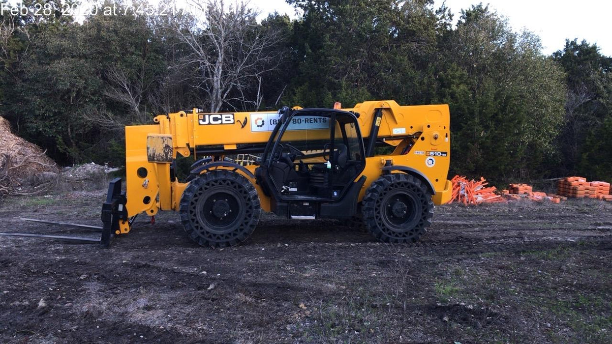 2019 JCB 510-56 Canopy, 74 HP, Solid Tires, STD Worklight, Beacon, Aux Hydraulics, Lifting Eye, Back up Alarm w/66" Carriage/60" Forks