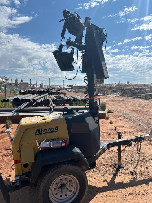 Allmand NLV3GR (4) LED Light Fixture 350W, 23' Vertical Mast, 3kW Prime, Towable, Deep Sea L401, Leveling Jacks, Yanmar T4F 5.8hp