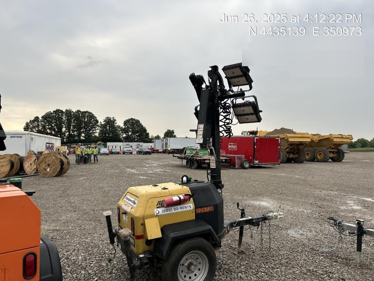 2022 Allmand NLV3GR (4) LED Light Fixture 350W, 23' Vertical Mast, 3kW Prime, Towable, Deep Sea L401, Leveling Jacks, Yanmar T4F 5.8hp