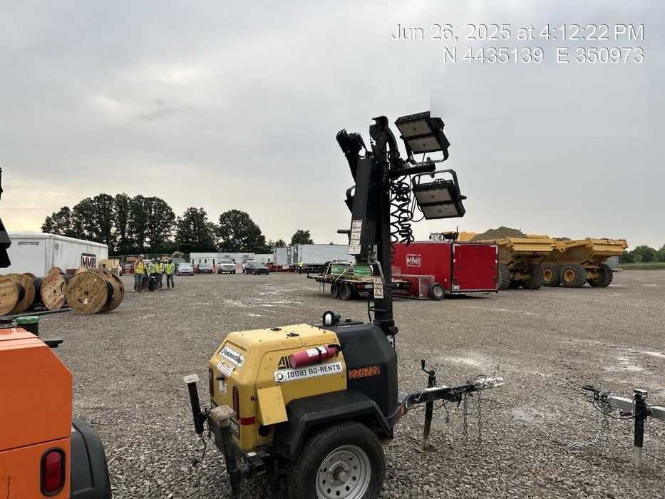 2022 Allmand NLV3GR (4) LED Light Fixture 350W, 23' Vertical Mast, 3kW Prime, Towable, Deep Sea L401, Leveling Jacks, Yanmar T4F 5.8hp