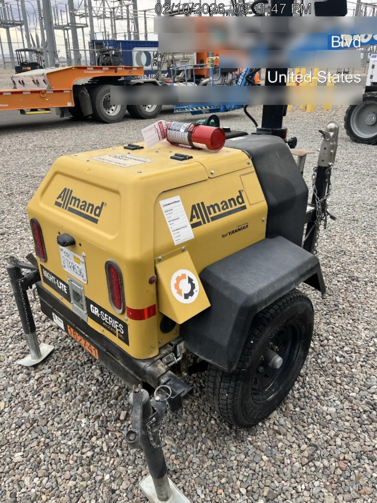 2021 Allmand NLV3GR (4) LED Light Fixture 350W, 23' Vertical Mast, 3kW Prime, Towable, Deep Sea L401, Leveling Jacks, Yanmar T4F 5.8hp