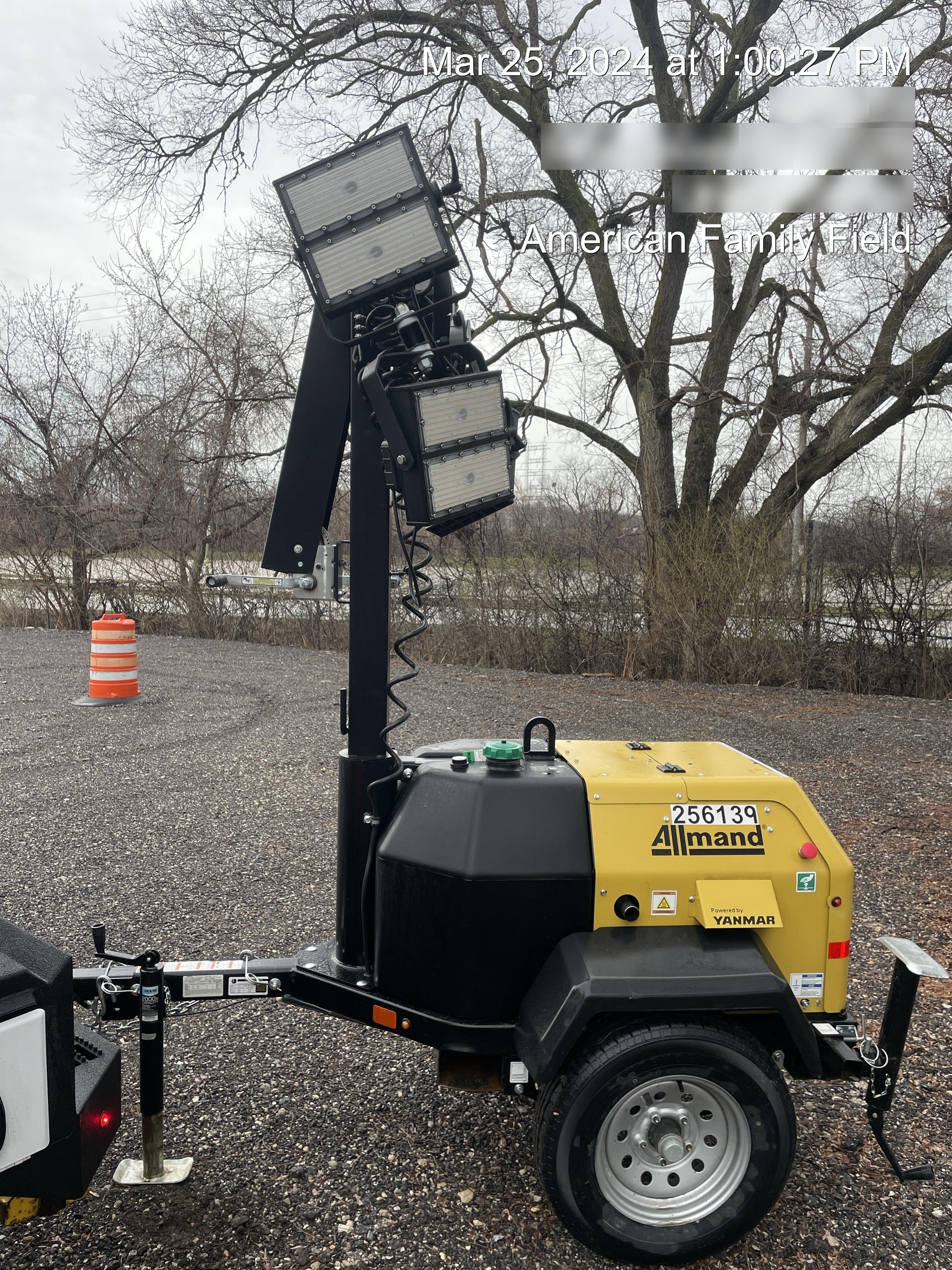 2022 Allmand NLV3GR (4) LED Light Fixture 350W, 23' Vertical Mast, 3kW Prime, Towable, ES Decals, T3