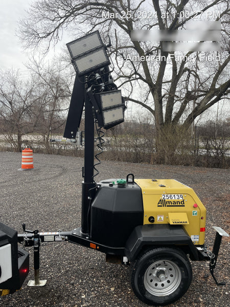2022 Allmand NLV3GR (4) LED Light Fixture 350W, 23' Vertical Mast, 3kW Prime, Towable, ES Decals, T3