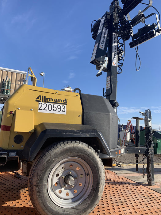 2022 Allmand NLV3GR (4) LED Light Fixture 350W, 23' Vertical Mast, 3kW Prime, Towable, Deep Sea L401, Leveling Jacks, Yanmar T4F 5.8hp