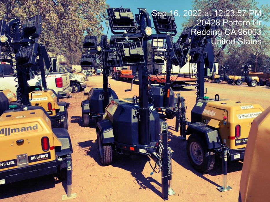 2022 Allmand NLV3GR (4) LED Light Fixture 350W, 23' Vertical Mast, 3kW Prime, Towable, ES Decals, T3