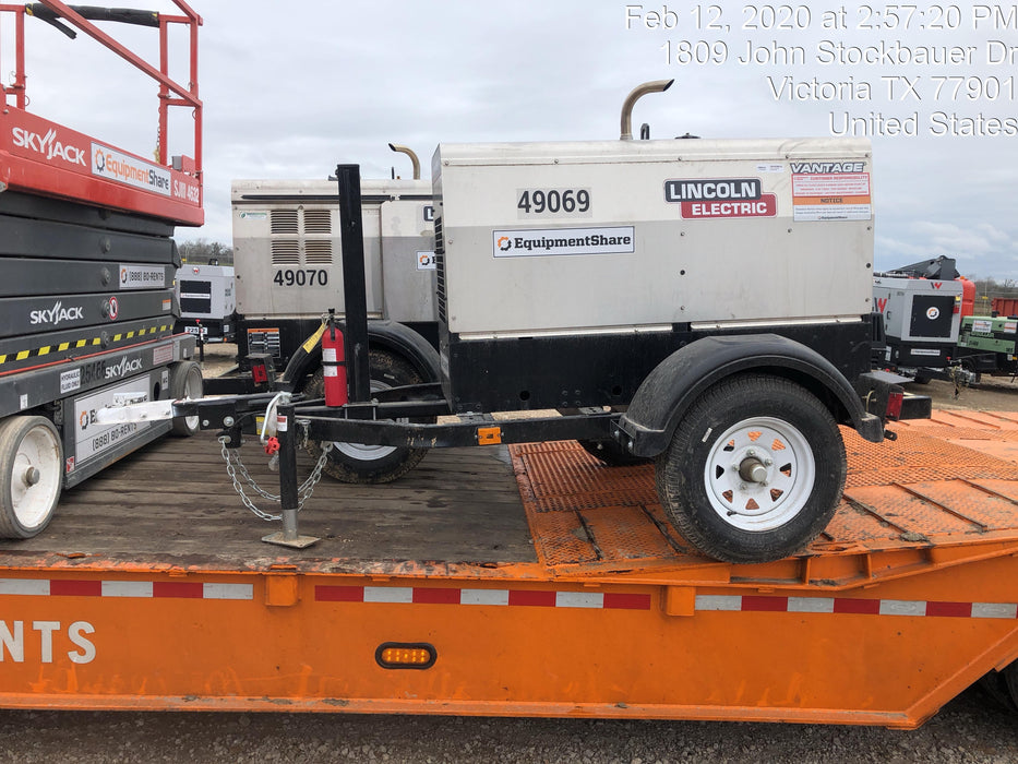 2019 Lincoln Electric Vantage 322 Ready-Pak 3, Two Wheel Trailer, Fender and Light Kit, Cable Rack