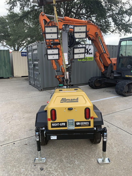 2022 Allmand NLV3GR (4) LED Light Fixture 350W, 23' Vertical Mast, 3kW Prime, Towable, Deep Sea L401, Leveling Jacks, Yanmar T4F 5.8hp