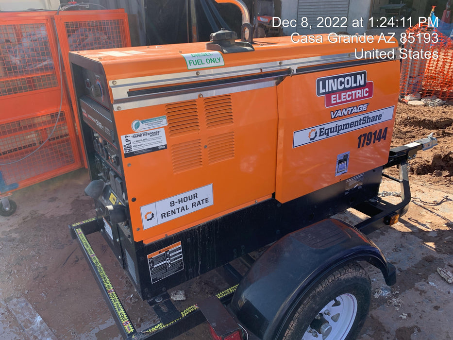 2021 Lincoln Electric Vantage 322 Vantage 322 Ready Pak 3 w/ Decals, ORANGE (includes trailer, cable rack, fender light kit) NO Telematics