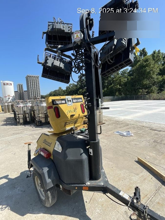 2022 Allmand NLV3GR (4) LED Light Fixture 350W, 23' Vertical Mast, 3kW Prime, Towable, Deep Sea L401, Leveling Jacks, Yanmar T4F 5.8hp