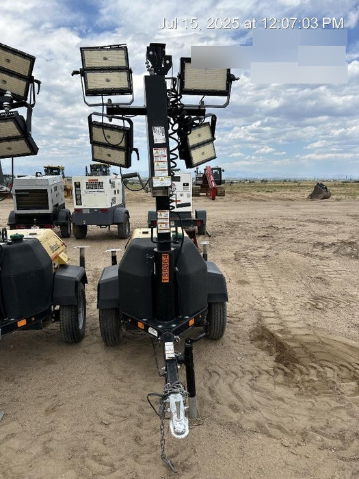 Allmand NLV3GR (4) LED Light Fixture 350W, 23' Vertical Mast, 3kW Prime, Towable, Deep Sea L401, Leveling Jacks, Yanmar T4F 5.8hp