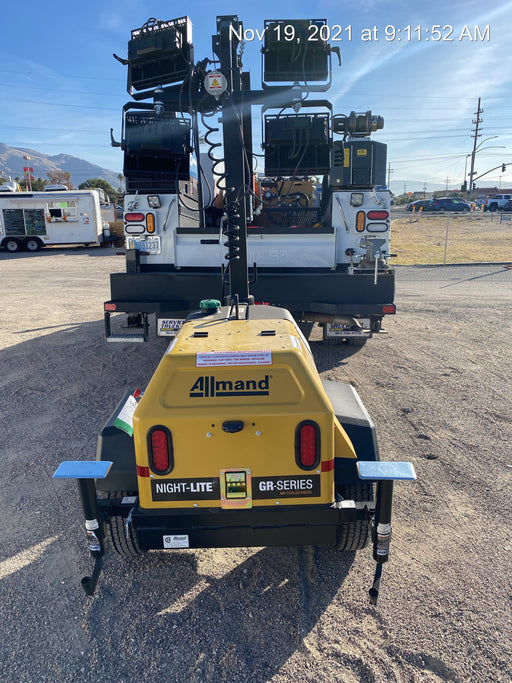 Allmand NLV3GR (4) LED Light Fixture 350W, 23' Vertical Mast, 3kW Prime, Towable, Deep Sea L401, Leveling Jacks, Yanmar T4F 5.8hp