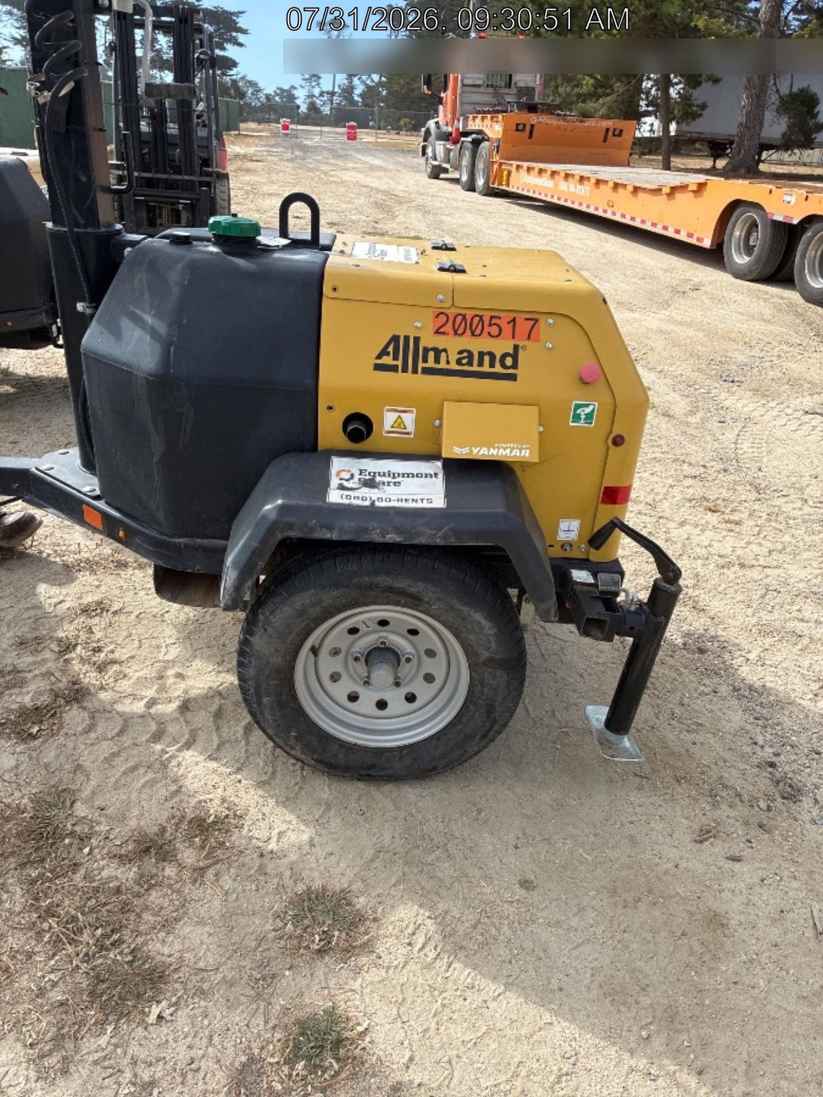 2022 Allmand NLV3GR (4) LED Light Fixture 350W, 23' Vertical Mast, 3kW Prime, Towable, Deep Sea L401, Leveling Jacks, Yanmar T4F 5.8hp