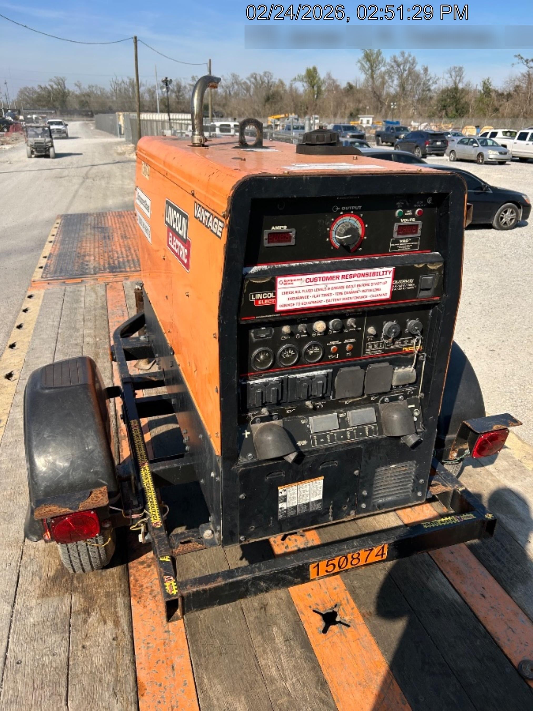 2021 Lincoln Electric Vantage 322 Vantage 322 Ready Pak 3 w/ Telematics & Decals, ORANGE (includes trailer, cable rack, fender light kit)