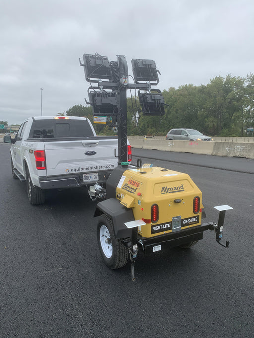 2021 Allmand NLV3GR (4) LED Light Fixture 350W, 23' Vertical Mast, 3kW Prime, Towable, Deep Sea L401, Leveling Jacks, Yanmar T4F 5.8hp