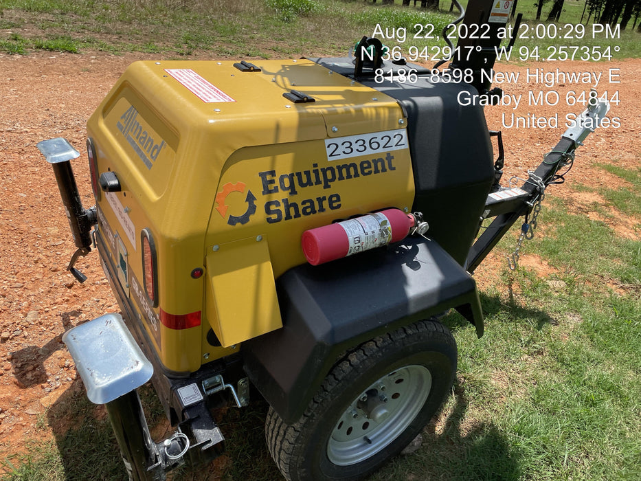 2022 Allmand NLV3GR (4) LED Light Fixture 350W, 23' Vertical Mast, 3kW Prime, Towable, Deep Sea L401, Leveling Jacks, Yanmar T4F 5.8hp