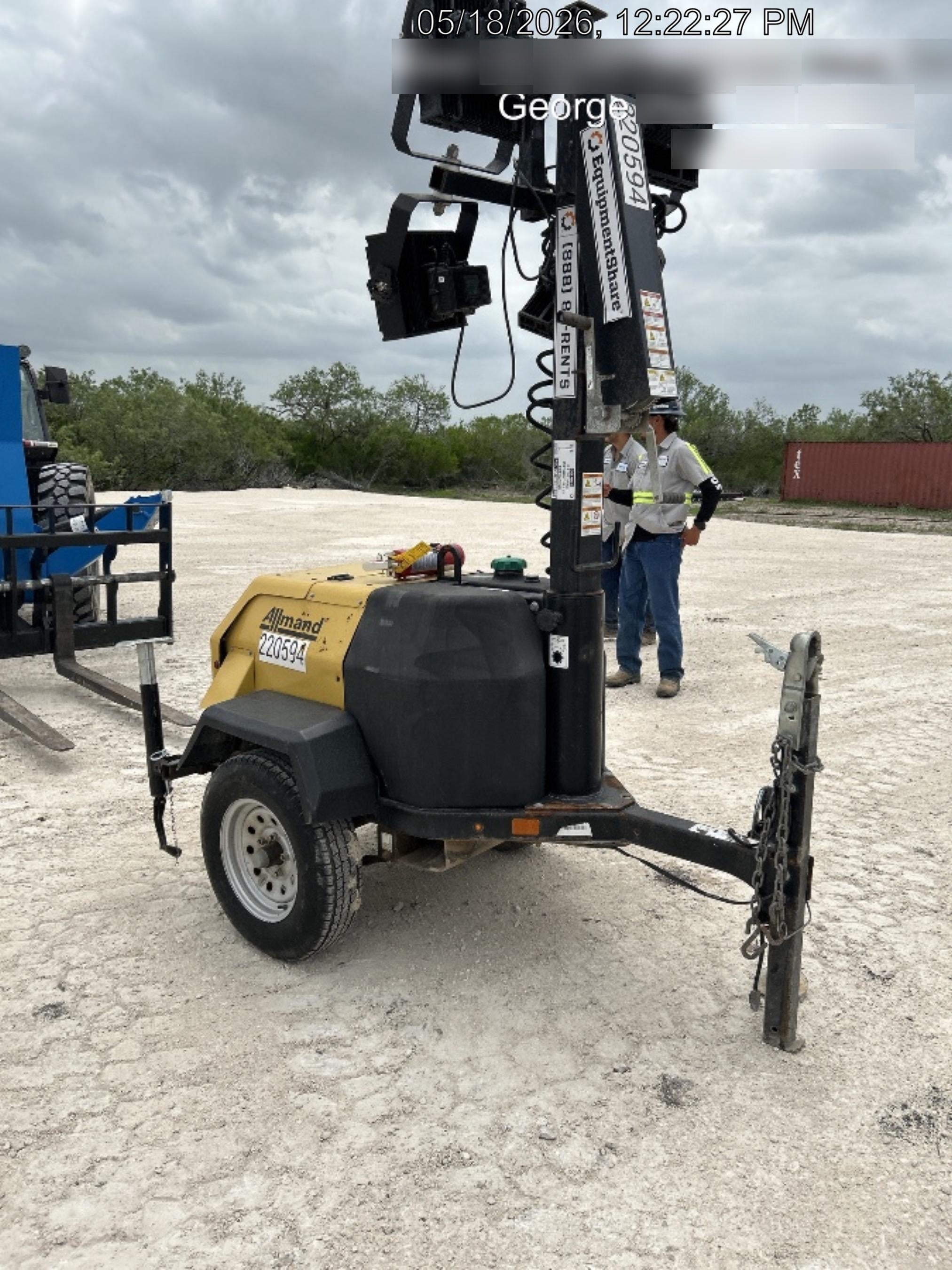 2022 Allmand NLV3GR (4) LED Light Fixture 350W, 23' Vertical Mast, 3kW Prime, Towable, Deep Sea L401, Leveling Jacks, Yanmar T4F 5.8hp