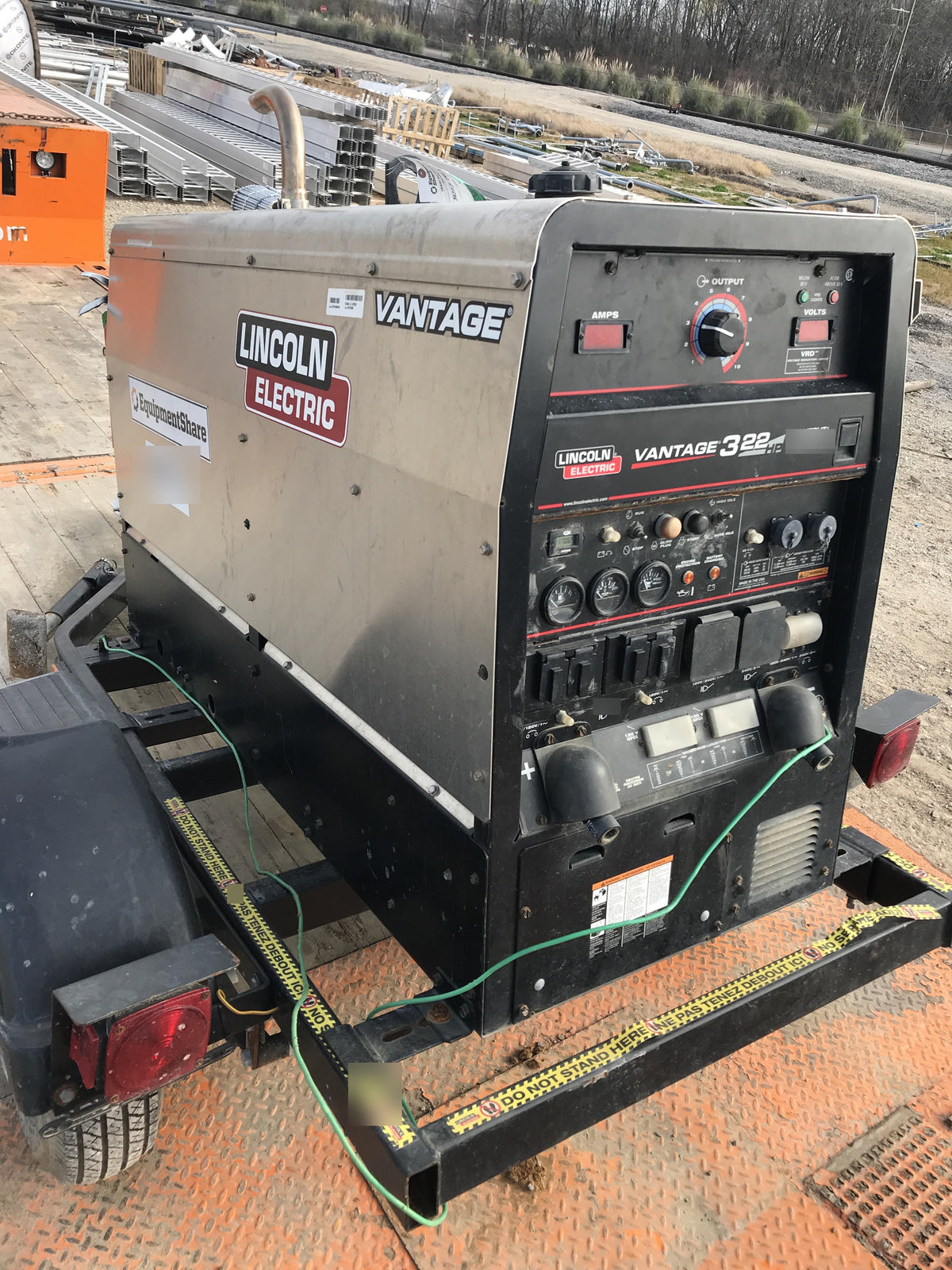 2019 Lincoln Electric Vantage 322 Welder Ready-Pak 3, Two wheel trailer, Fender and Light kit, Cable Rack