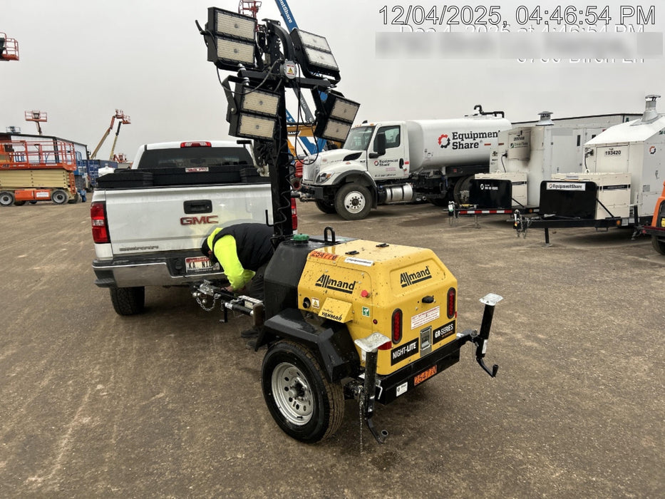 2022 Allmand NLV3GR (4) LED Light Fixture 350W, 23' Vertical Mast, 3kW Prime, Towable, ES Decals, T3