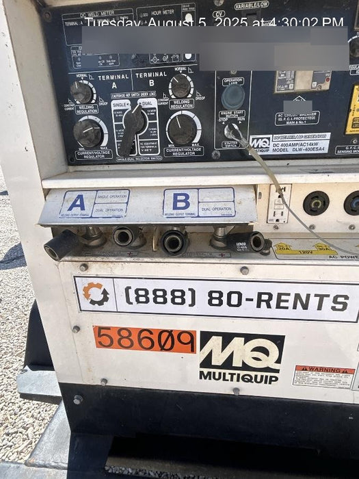 2020 Multiquip DLW400ESA4 400 amp Welder, 14kW, 120/240V, T4F Kubota, Trailer