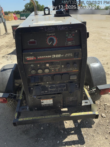 2019 Lincoln Electric Vantage 322 Welder Ready-Pak 3, Two wheel trailer, Fender and Light kit, Cable Rack