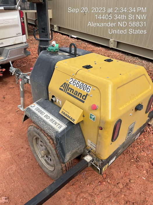 2022 Allmand NLV3GR (4) LED Light Fixture 350W, 23' Vertical Mast, 3kW Prime, Towable, ES Decals, T3