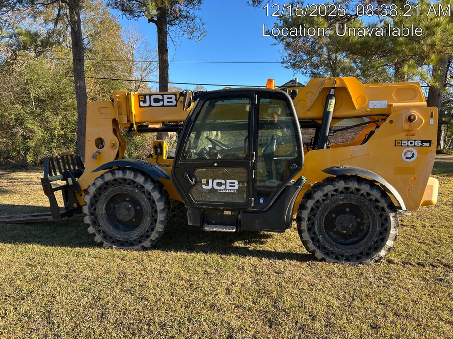 2020 JCB 506-36 Cab/Heat/Air, 74 HP, Solid Tires, STD Worklight, Beacon, Aux Hydraulics, Lifting Eye, Back up Alarm w/48" Carriage/48" Forks