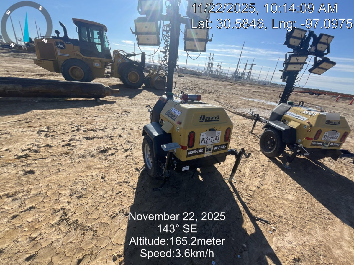 2022 Allmand NLV3GR (4) LED Light Fixture 350W, 23' Vertical Mast, 3kW Prime, Towable, Deep Sea L401, Leveling Jacks, Yanmar T4F 5.8hp