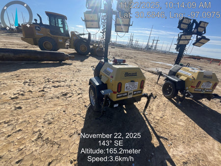 2022 Allmand NLV3GR (4) LED Light Fixture 350W, 23' Vertical Mast, 3kW Prime, Towable, Deep Sea L401, Leveling Jacks, Yanmar T4F 5.8hp