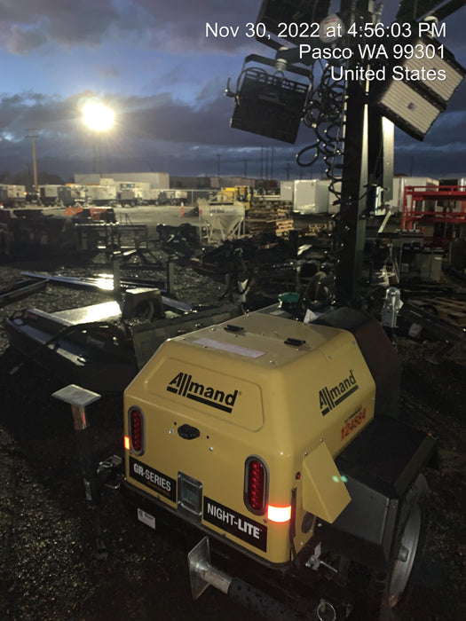 2021 Allmand NLV3GR (4) LED Light Fixture 350W, 23' Vertical Mast, 3kW Prime, Towable, Deep Sea L401, Leveling Jacks, Yanmar T4F 5.8hp