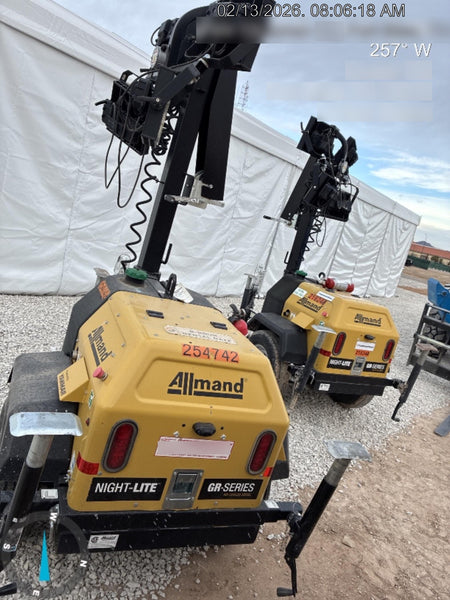 2022 Allmand NLV3GR (4) LED Light Fixture 350W, 23' Vertical Mast, 3kW Prime, Towable, ES Decals, T3