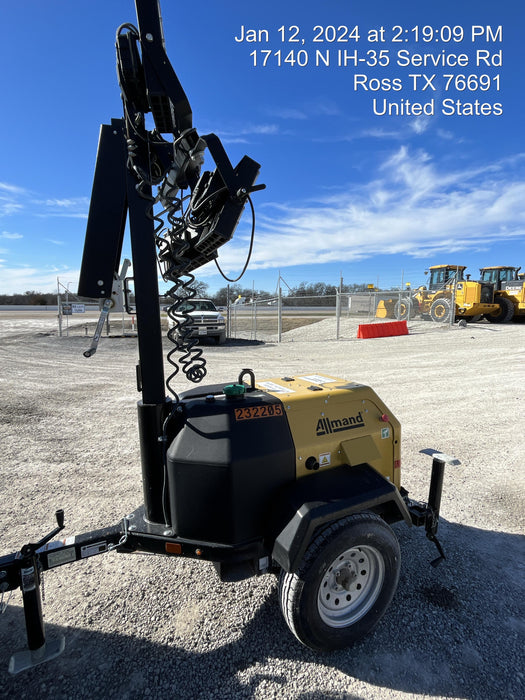 2022 Allmand NLV3GR (4) LED Light Fixture 350W, 23' Vertical Mast, 3kW Prime, Towable, Deep Sea L401, Leveling Jacks, Yanmar T4F 5.8hp