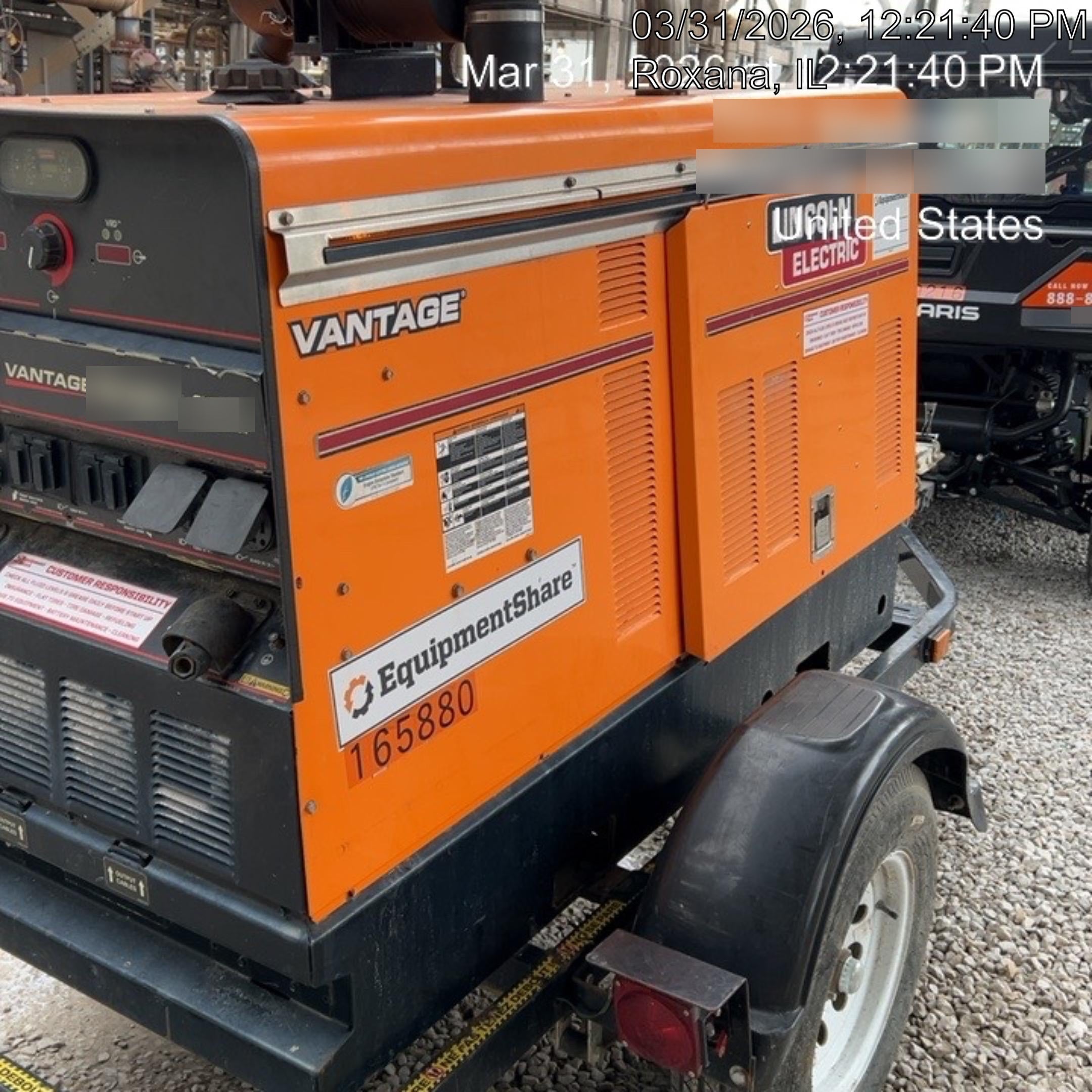 2021 Lincoln Electric Vantage 549X Ready Pak 3, ORANGE (includes trailer, cable rack, fender light kit)