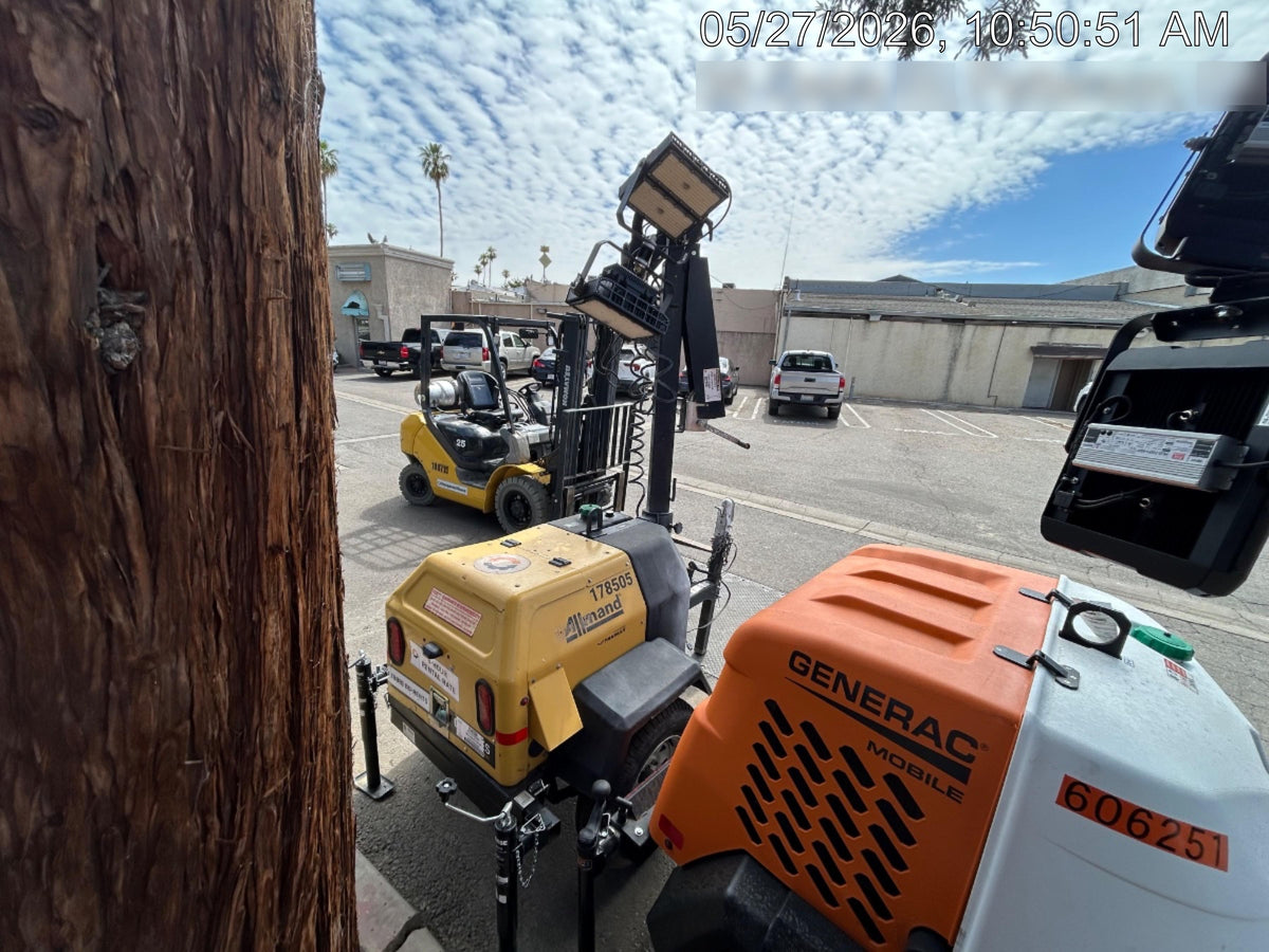 Allmand NLV3GR (4) LED Light Fixture 350W, 23' Vertical Mast, 3kW Prime, Towable, Deep Sea L401, Leveling Jacks, Yanmar T4F 5.8hp