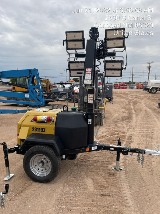 2022 Allmand NLV3GR (4) LED Light Fixture 350W, 23' Vertical Mast, 3kW Prime, Towable, Deep Sea L401, Leveling Jacks, Yanmar T4F 5.8hp