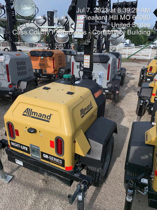 2020 Allmand NLV3GR (4) LED Light Fixture 350W, 23' Vertical Mast, 3kW Prime, Towable, Deep Sea L401, Leveling Jacks, Yanmar T4F 5.8hp