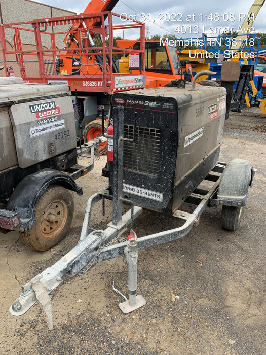 2019 Lincoln Electric Vantage 322 Welder Ready-Pak 3, Two wheel trailer, Fender and Light kit, Cable Rack