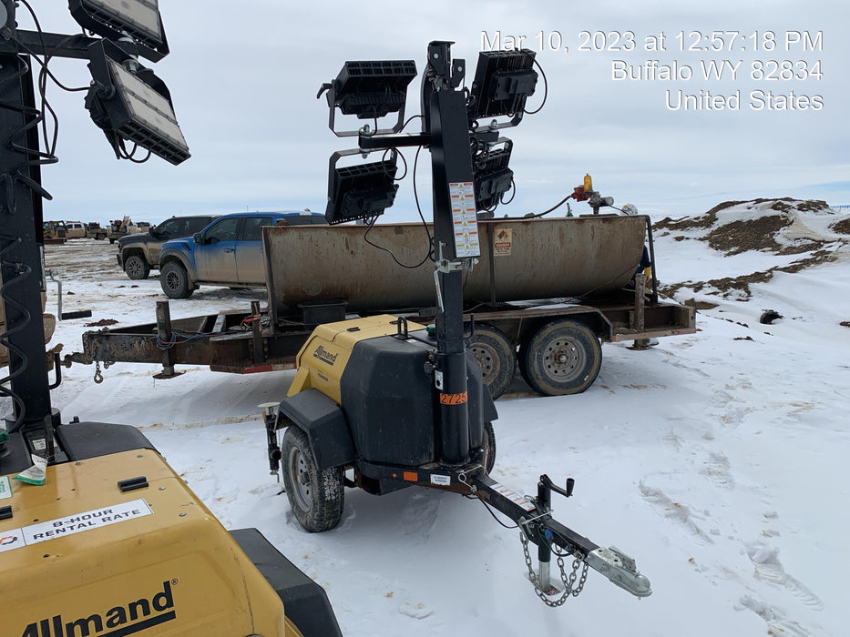 2022 Allmand NLV3GR (4) LED Light Fixture 350W, 23' Vertical Mast, 3kW Prime, Towable, ES Decals, T3 no