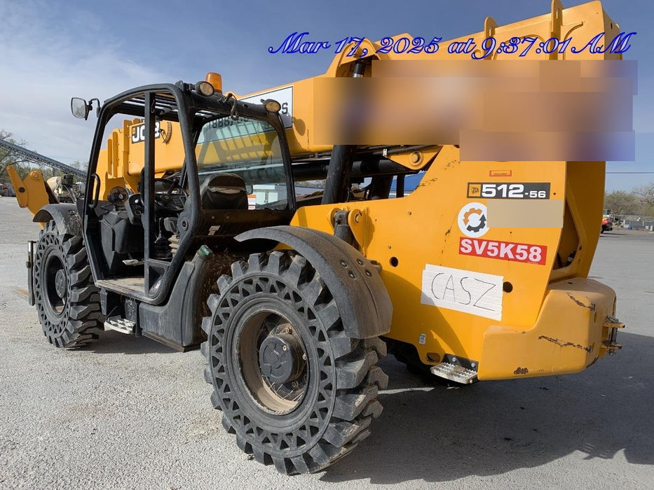 2020 JCB 512-56 Canopy, 74 HP, Solid Tires, STD Worklight, Beacon, Aux Hydraulics, Lifting Eye, Backup Alarm w/72" Carriage, 60" Forks