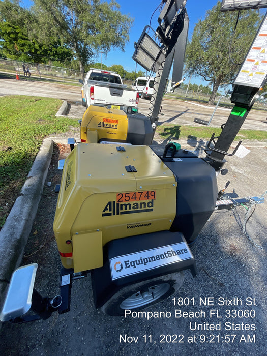 2022 Allmand NLV3GR (4) LED Light Fixture 350W, 23' Vertical Mast, 3kW Prime, Towable, ES Decals, T3