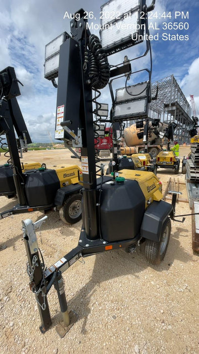 2022 Allmand NLV3GR (4) LED Light Fixture 350W, 23' Vertical Mast, 3kW Prime, Towable, Deep Sea L401, Leveling Jacks, Yanmar T4F 5.8hp