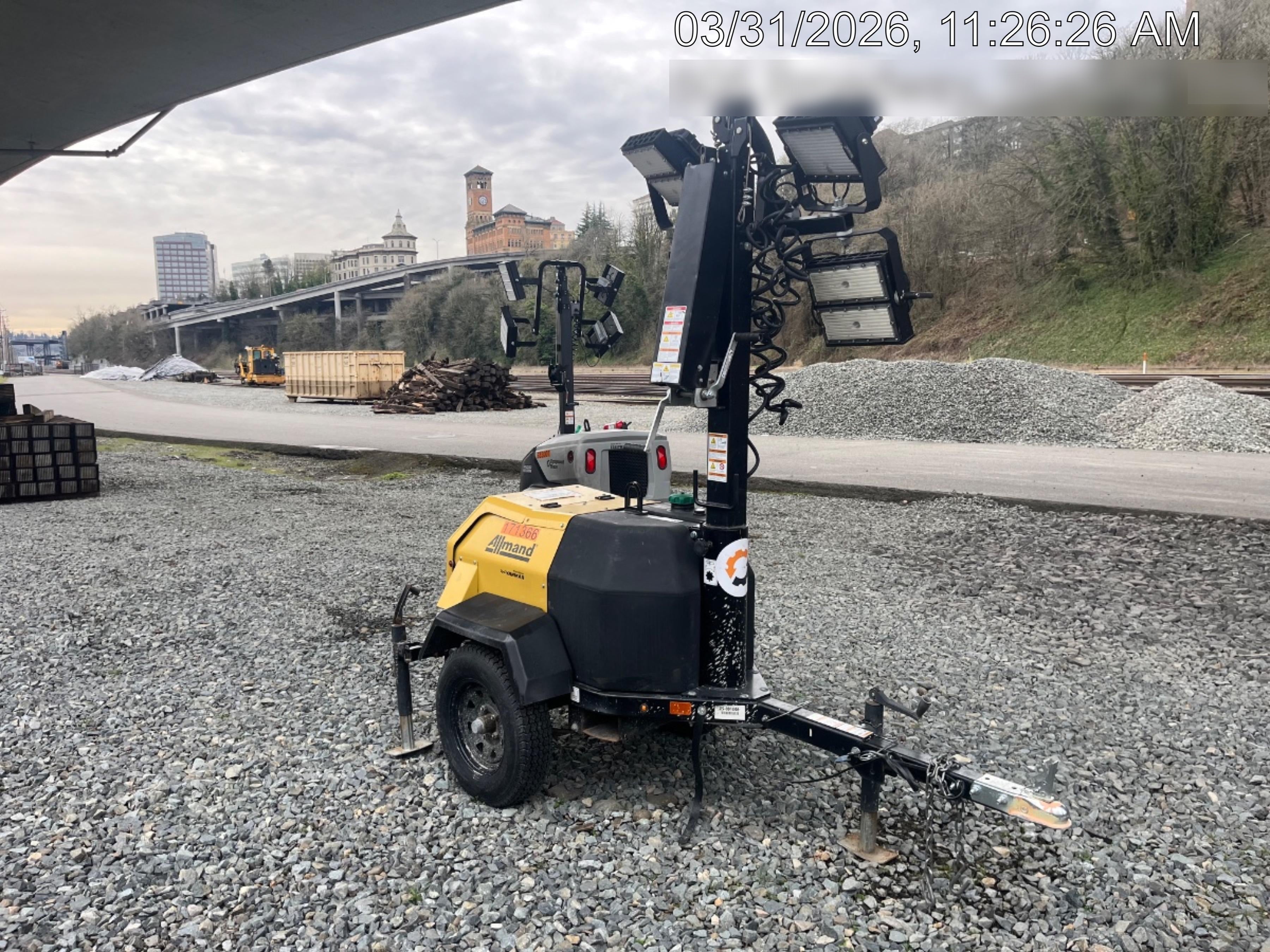 2021 Allmand NLV3GR (4) LED Light Fixture 350W, 23' Vertical Mast, 3kW Prime, Towable, Deep Sea L401, Leveling Jacks, Yanmar T4F 5.8hp