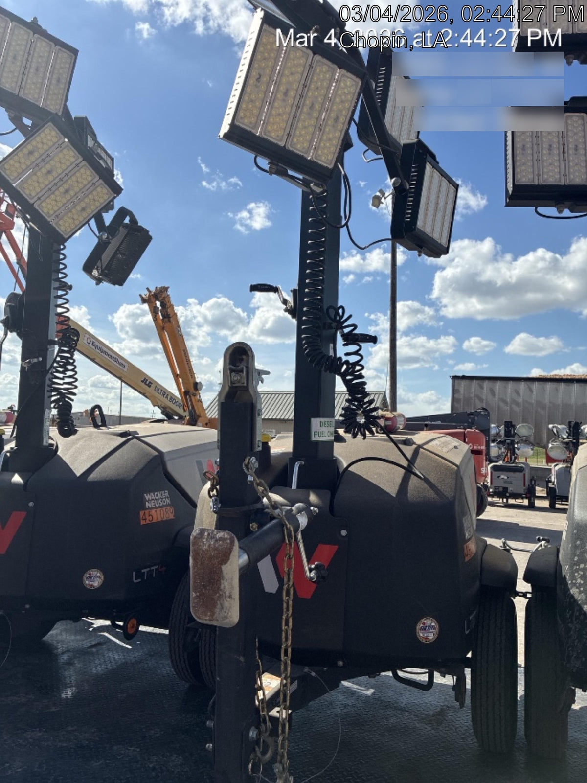 2024 Wacker Neuson LTT4 Diesel, Kohler KDW702, Deep Sea Controller, Auto Start, LED 320W, Bypass Outlet, T3